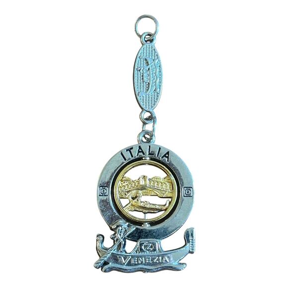 Italian Silver & Gold Tone Italia Venezia Spinner Flip Italy Souvenir Keychain - Picture 1 of 9